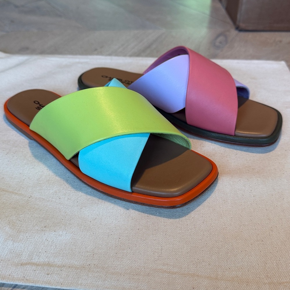 CHARLOTTE STONE Kim Flat Slide Sandals in Nassau Colorway sz 7 EUC - Picture 4 of 11